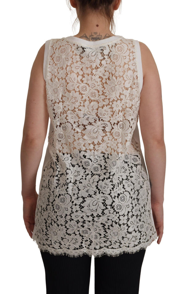 Dolce & Gabbana Elegant White Embellished Sleeveless Tee