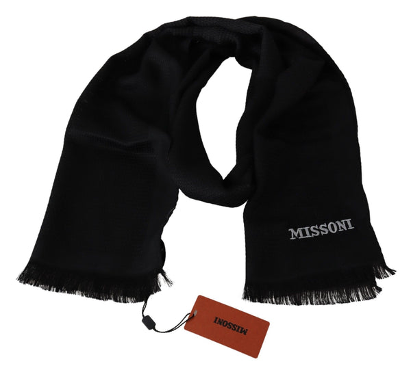 Missoni Black Wool Blend Unisex Neck Wrap Fringes miesten huivi