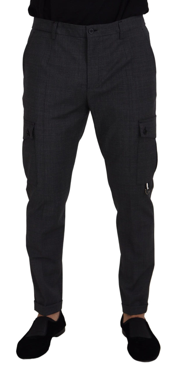 Dolce &amp; Gabbana Grey Checked Cargo Housut Stretch Pants