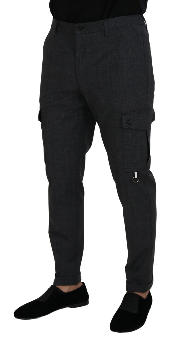 Dolce &amp; Gabbana Grey Checked Cargo Housut Stretch Pants