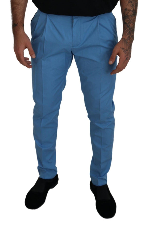 Dolce &amp; Gabbana Blue Cotton Silk Housut Chinos Pants