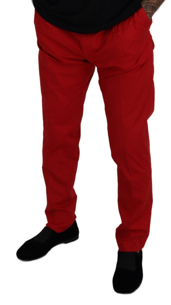 Dolce &amp; Gabbana Red Cotton Slim Fit Housut Chinos Pants