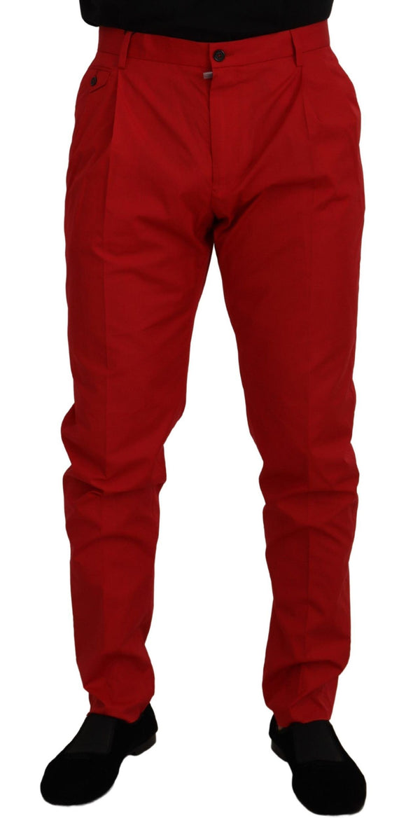 Dolce &amp; Gabbana Red Cotton Slim Fit Housut Chinos Pants