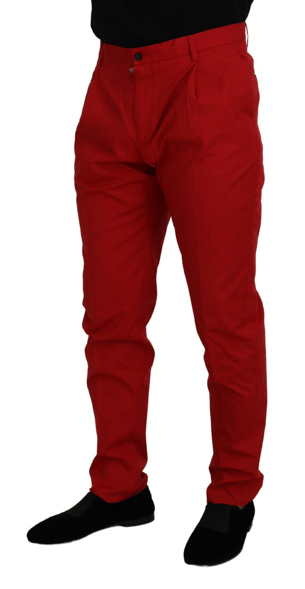 Dolce &amp; Gabbana Red Cotton Slim Fit Housut Chinos Pants