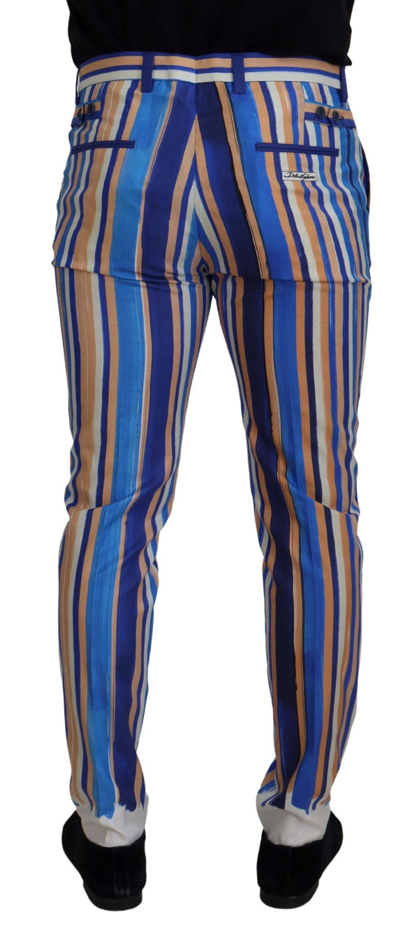 Dolce &amp; Gabbana Blue Striped Silk Cotton Slim Housut