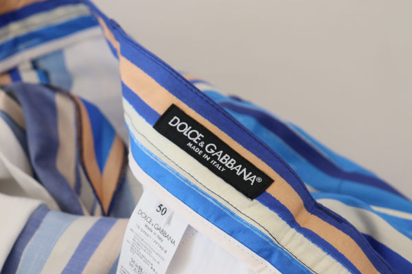 Dolce &amp; Gabbana Blue Striped Silk Cotton Slim Housut