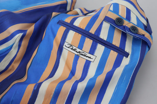 Dolce &amp; Gabbana Blue Striped Silk Cotton Slim Housut