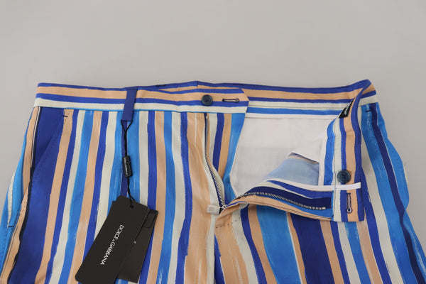 Dolce &amp; Gabbana Blue Striped Silk Cotton Slim Housut