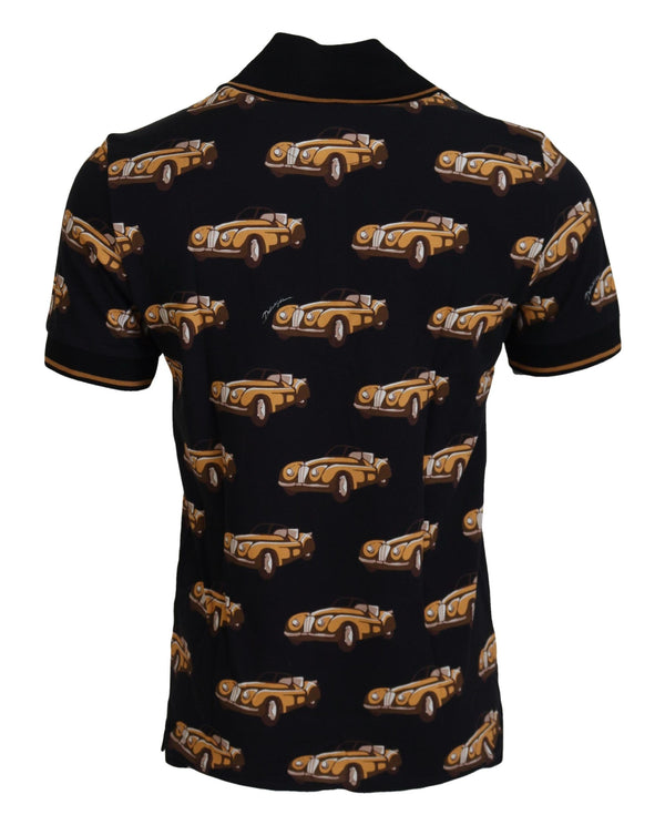 Dolce &amp; Gabbana Black Car Print Lyhythihainen Polo T-paita