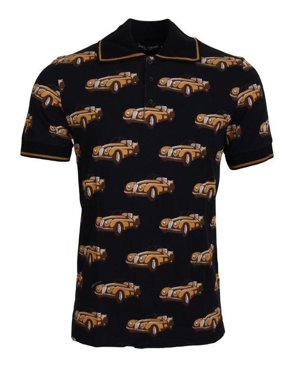 Dolce &amp; Gabbana Black Car Print Lyhythihainen Polo T-paita