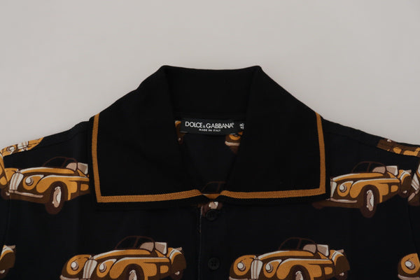 Dolce &amp; Gabbana Black Car Print Lyhythihainen Polo T-paita