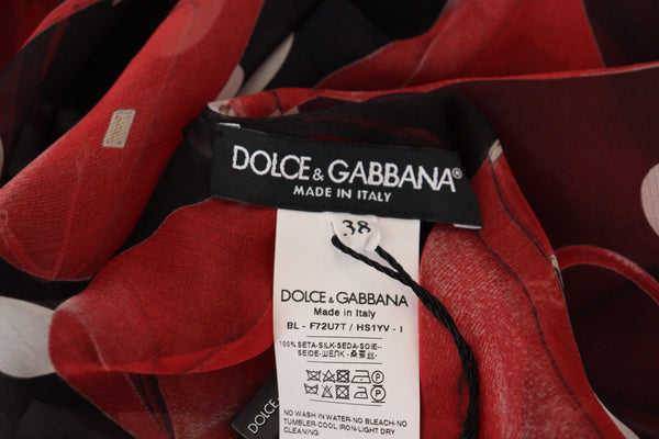 Dolce &amp; Gabbana Black Red Sicily Bag Silkkipaita Top Pusero