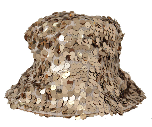Dolce &amp; Gabbana kultainen silkkipaljetteilla koristeltu suunnittelija Brim Bucket Hat
