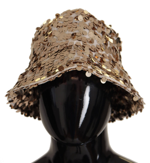 Dolce &amp; Gabbana kultainen silkkipaljetteilla koristeltu suunnittelija Brim Bucket Hat