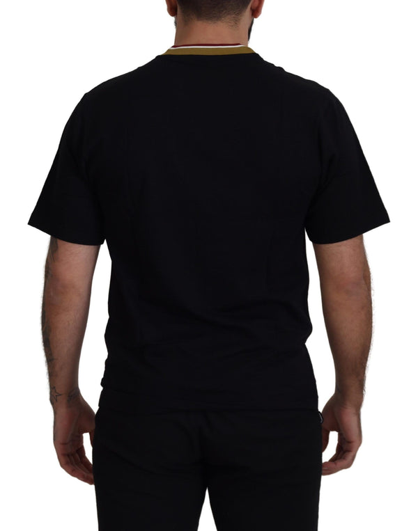 Dolce &amp; Gabbana Black Cotton Brodeerattu Crewneck T-paita