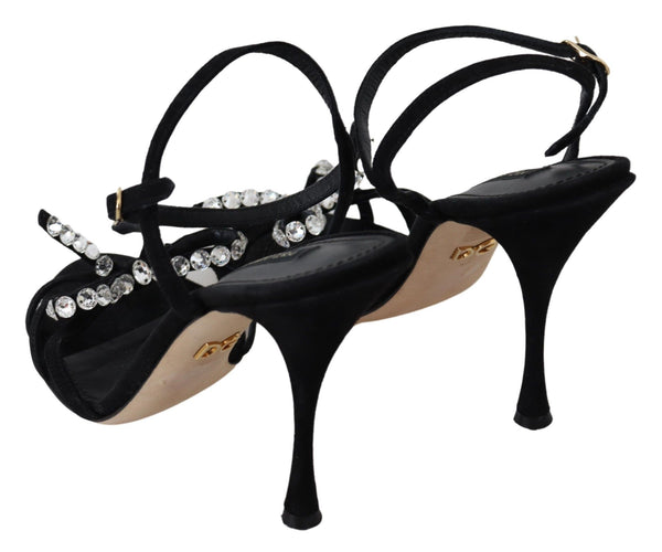 Dolce &amp; Gabbana Black Suede Crystals Heels Sandaalit Kengät