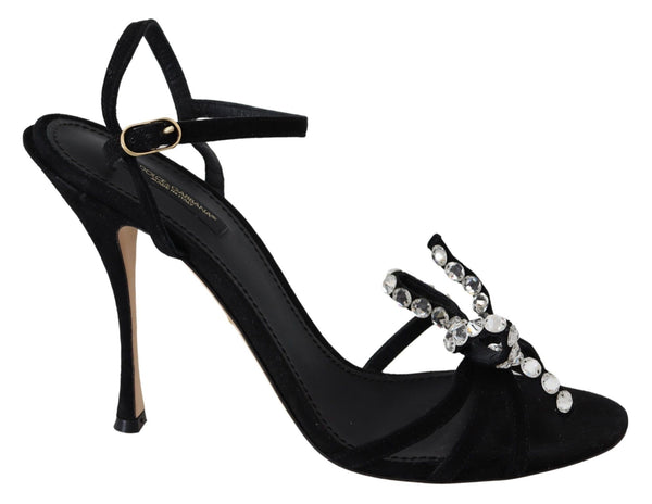 Dolce &amp; Gabbana Black Suede Crystals Heels Sandaalit Kengät