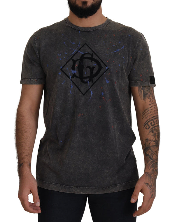 Dolce & Gabbana Elevated Grey Cotton Tee with Discolored DG Logo