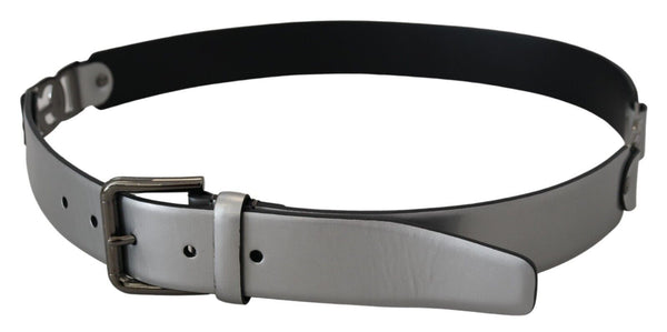 Dolce & Gabbana Chic Silver Leather Belt with Metal Buckle