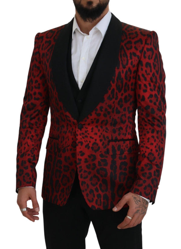 Dolce &amp; Gabbana Red SICILIA Leopard Formal 3-osainen settipuku