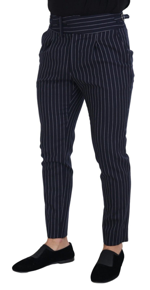 Dolce &amp; Gabbana Blue Wool Striped Miesten muodolliset housut