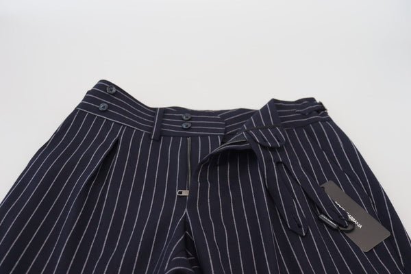 Dolce &amp; Gabbana Blue Wool Striped Miesten muodolliset housut