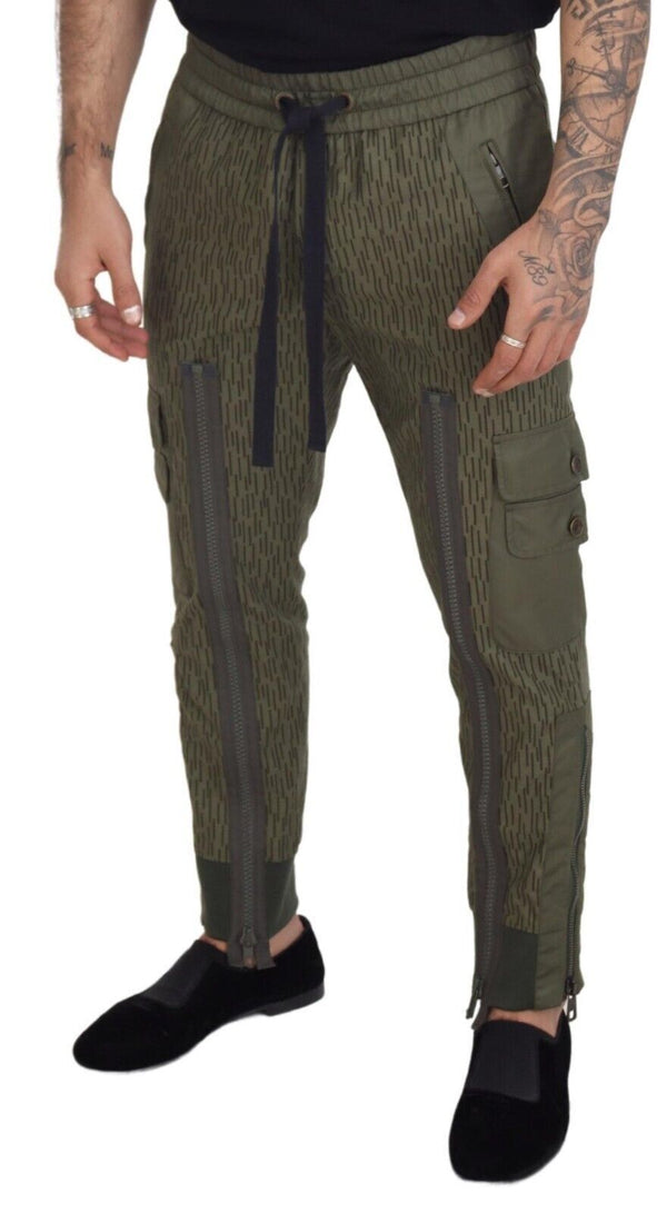 Dolce &amp; Gabbana Green Striped Cargo Zipper Leg Miesten housut