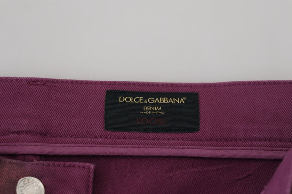 Dolce &amp; Gabbana Magenta Cotton Miesten Casual Valjaat Denim Farkut