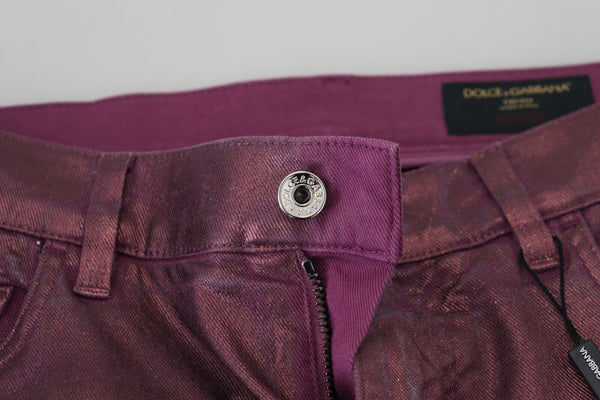 Dolce &amp; Gabbana Magenta Cotton Miesten Casual Valjaat Denim Farkut