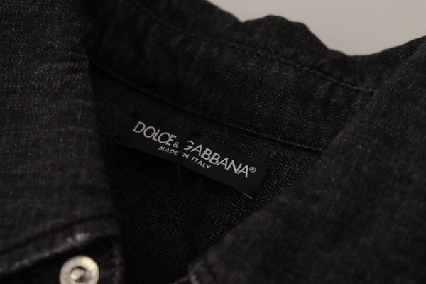 Dolce &amp; Gabbana Grey Cotton Stretch Button Down Denim-paita