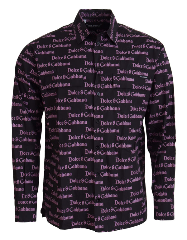 Dolce &amp; Gabbana Black Purple Logo Slim Dress -muotoinen paita