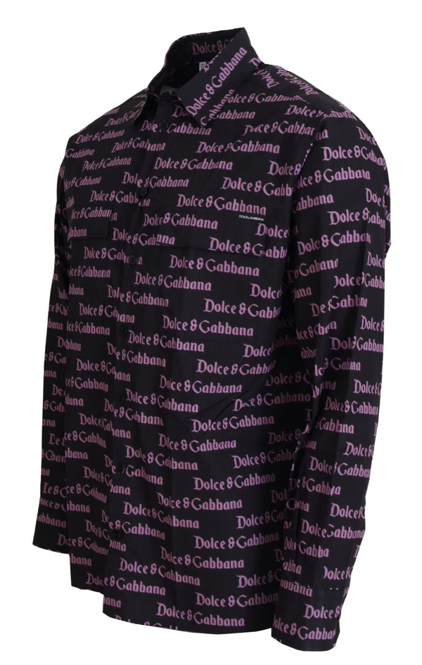 Dolce &amp; Gabbana Black Purple Logo Slim Dress -muotoinen paita