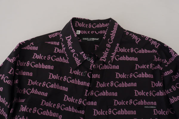 Dolce &amp; Gabbana Black Purple Logo Slim Dress -muotoinen paita