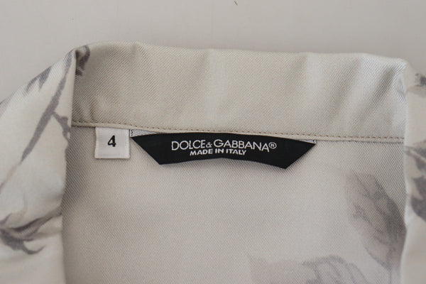 Dolce &amp; Gabbana White Bird Print Silk Satin Casual paita