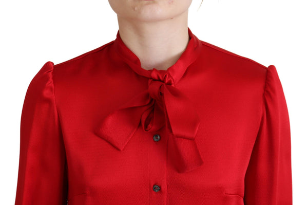 Dolce &amp; Gabbana Red Ascot Collar pitkähihainen puseropusero