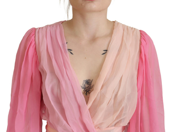 Dolce &amp; Gabbana Pink Silk Wrap pitkähihainen puseropusero