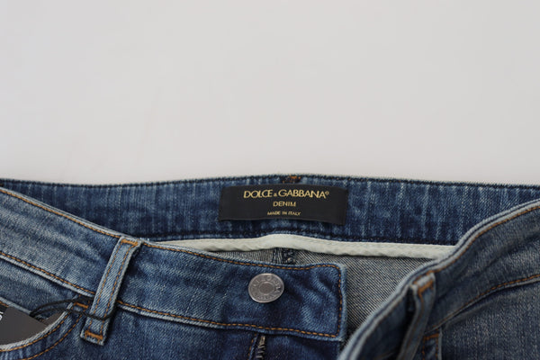 Dolce &amp; Gabbana Blue Washed Cotton Tattered Denim Farkut