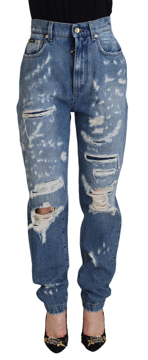 Dolce &amp; Gabbana Blue Washed Cotton Tattered Denim Farkut