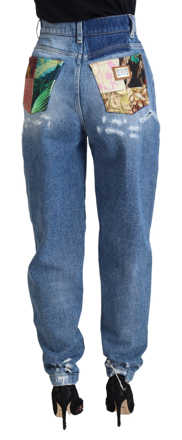 Dolce &amp; Gabbana Blue Washed Cotton Tattered Denim Farkut