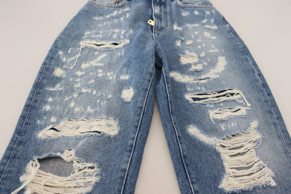 Dolce &amp; Gabbana Blue Washed Cotton Tattered Denim Farkut