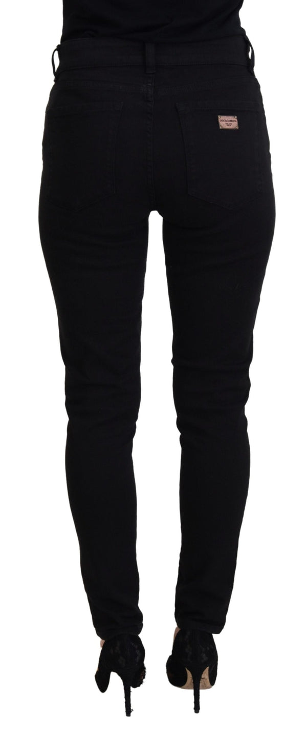 Dolce &amp; Gabbana Black Cotton Skinny Mid Waist Denim Farkut