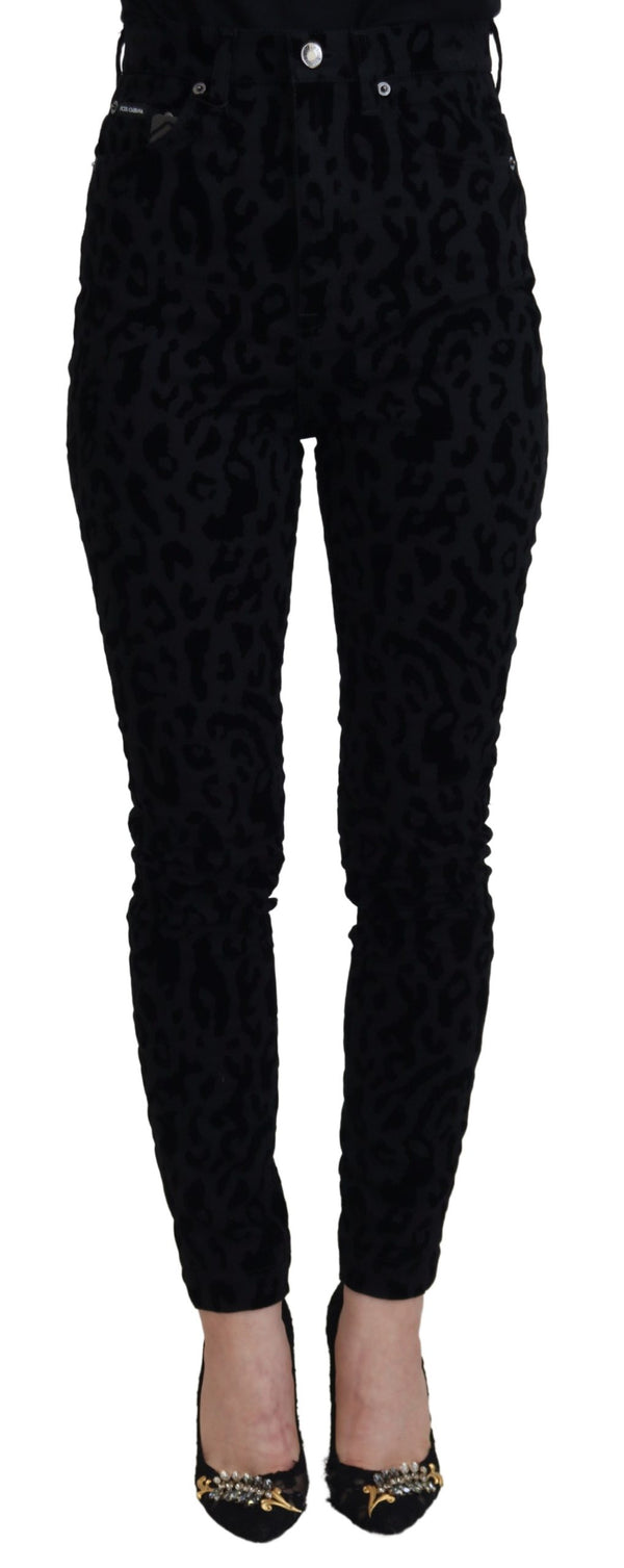 Dolce &amp; Gabbana Black Leopard Skinny Denim Farkut