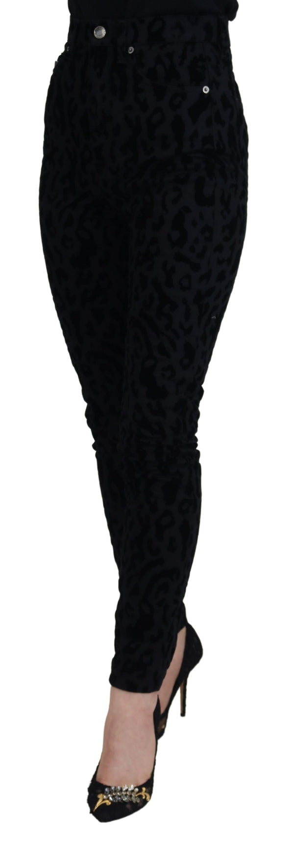 Dolce &amp; Gabbana Black Leopard Skinny Denim Farkut