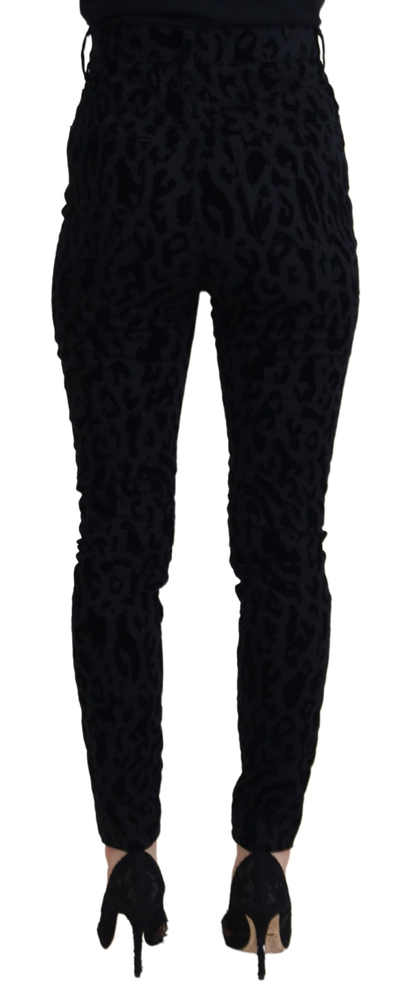 Dolce &amp; Gabbana Black Leopard Skinny Denim Farkut