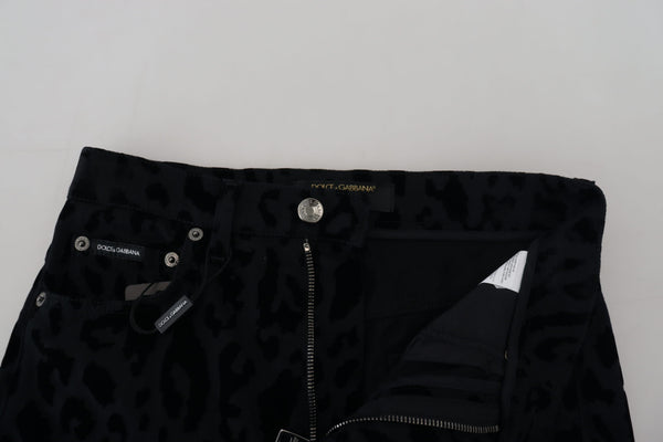 Dolce &amp; Gabbana Black Leopard Skinny Denim Farkut