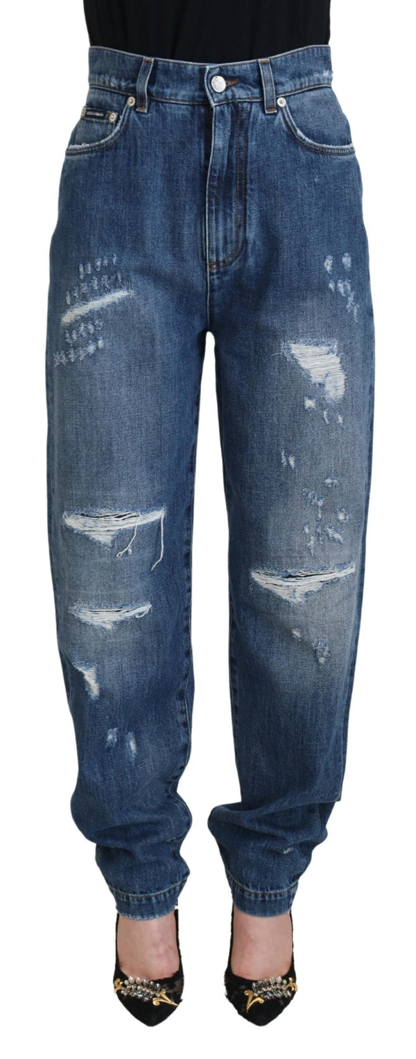 Dolce &amp; Gabbana Blue Washed Cotton Tattered Denim Farkut