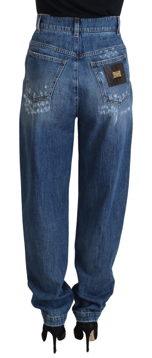 Dolce &amp; Gabbana Blue Washed Cotton Tattered Denim Farkut