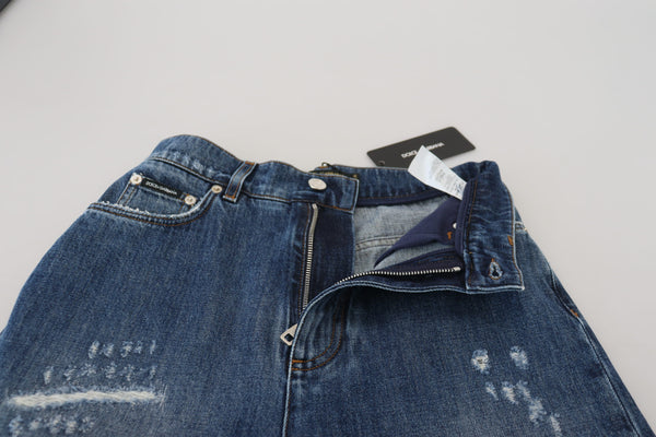 Dolce &amp; Gabbana Blue Washed Cotton Tattered Denim Farkut