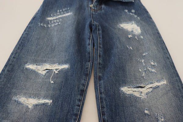 Dolce &amp; Gabbana Blue Washed Cotton Tattered Denim Farkut