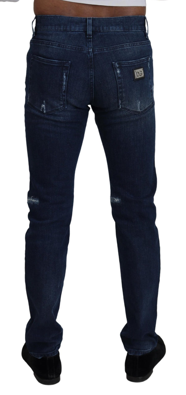 Dolce &amp; Gabbana Blue Cotton Skinny Tattered Denim Farkut